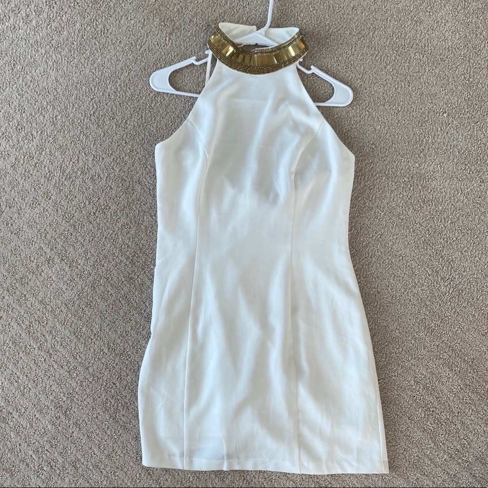 Design lab ivory mini dress bronze beads